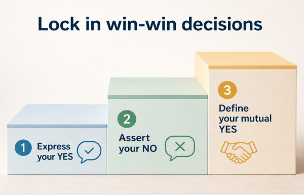 Three steps summarising how to lock in win-win decisions